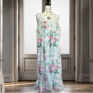 Vintage 90s Woman Within Fifth Avenue Floral Sleeveless Maxi Nightgown